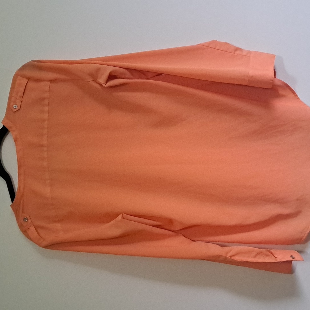 🪔Calvin Klein-Orange shimme long sleeve blouse Gold Engraved CK buttons classic - Picture 7 of 7
